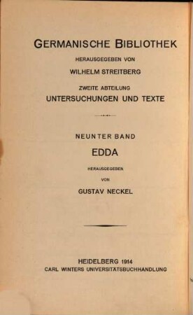Edda : Die Lieder des Codex Regius nebst verwandten Denkmälern, 1. Text