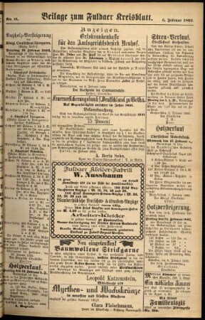 Zweite Ausgabe vom Samstag, den 06. Februar 1892.