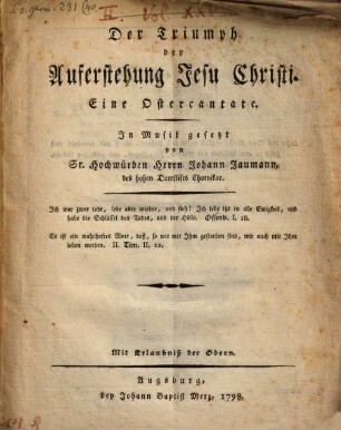 Der Triumph der Auferstehung Jesu Christi : Eine Ostercantate