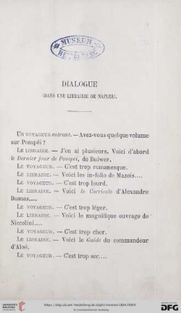 Dialogue (Dans une libraire de Naples)