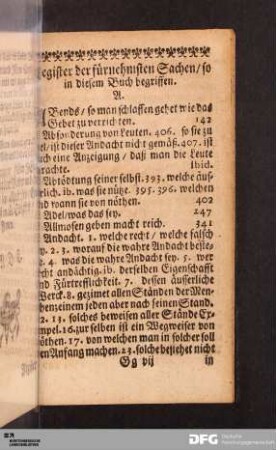 Register der fürnehmsten Sachen, so in diesem Buch begriffen.