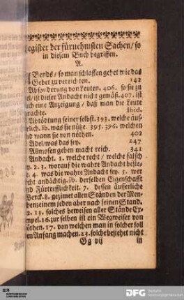 Register der fürnehmsten Sachen, so in diesem Buch begriffen.
