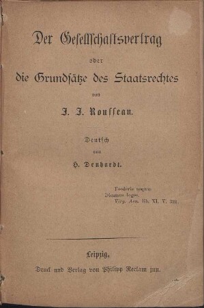 Der Gesellschaftsvertrag oder die Grundsätze des Staatsrechtes