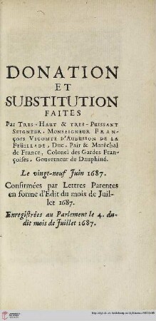 Donation et substitution faites [...]