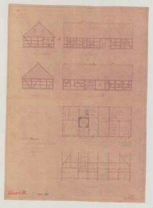 Viereck (Kreis Ueckermünde): Hof Haase. [Haupthaus] (Grundriss, Ansichten, Schnitt)
