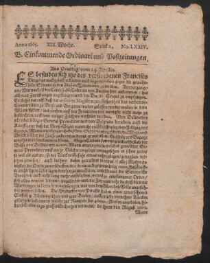 Anno 1665. XIX. Woche. Stück 2. No. LXXIV.