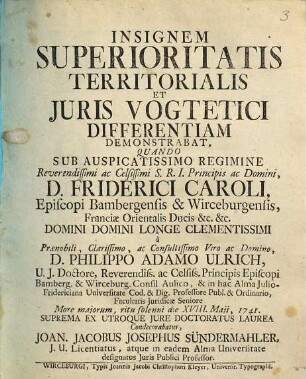 Insignem Superioritatis Territorialis Et Juris Vogtetici Differentiam Demonstrabat