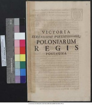 Victoria Serenissimi Potentissimique Poloniarum Regis Posthuma