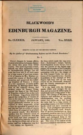 Blackwood's Edinburgh magazine. 31. 1832