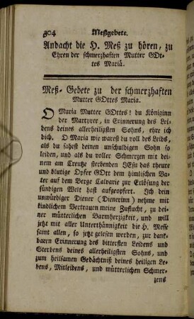 Meß-Gebete zu der schmerzhaften Mutter Gottes Maria.