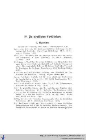 IV. Die kirchlichen Verhältnisse.