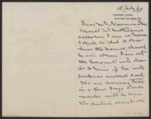 Schreiben an Norman Shaw (Brief)