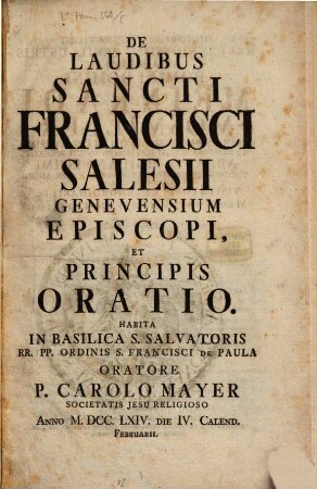 De laudibus S. Francisci Salesii ... oratio