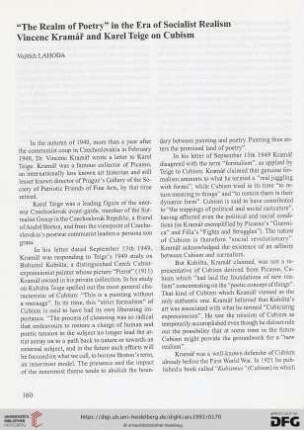 "The realm of poetry" in the era of Socialist Realism : Vincenc Kramář and Karel Teige on Cubism