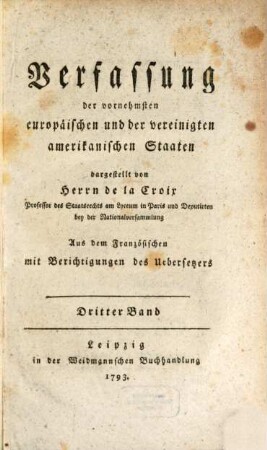 Verfassung der vornehmsten europäischen und der vereinigten amerikanischen Staaten, 3