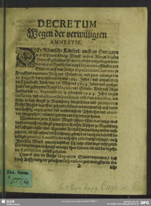 Decretum Wegen der verwilligten Amnestie