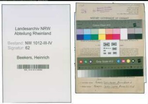Entnazifizierung Heinrich Beekers , geb. 09.08.1904 (Meister)