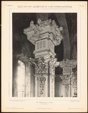 Peterskirche, Mainz: Ansicht Pfeilerkapitell (aus: Blätter für Architektur und Kunsthandwerk, 10. Jg., 1897, Tafel 11)