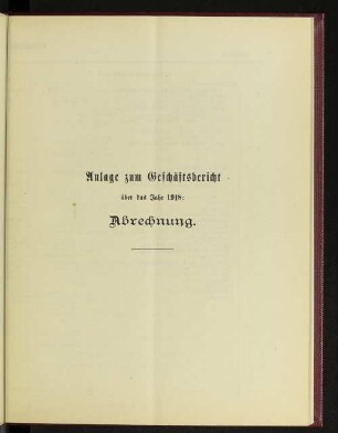 Anlage zum Geschäftsbericht über das Jahr 1918: Abrechnung.