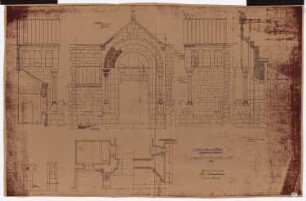 Königliches Residenzschloss Posen, Posen: Ansicht, Grundriss und Schnitt Kaiserportal Hauptturm 1:25