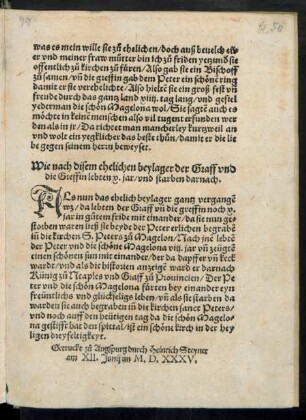 Wie nach disem ehelichen beylager der Graff und die Greffin lebten x. jar/ und starben darnach.