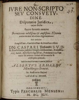 De Iure Non-Scripto Seu Consuetudine Disputatio Iuridica