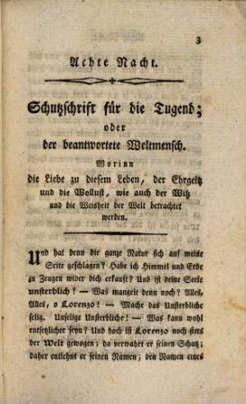 Des Dr. Edouard Young Klagen oder Nachtgedanken : aus dem Engl., 3