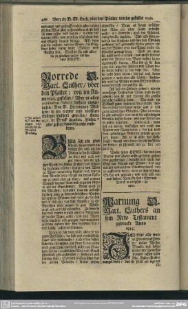 Vorrede D. Mart. Luther, uber den Psalter, von im Anno 1545 gestellet [...]