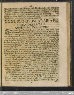 XXXI. Scorpius: Arabia Petraea, Deserta. [et]c. Der Scorpion: Saracener-Land