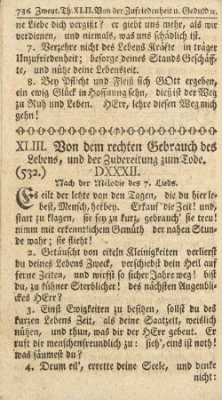 XLIII. Von dem rechten Gebrauch des Lebens, und der Zubereitung zum Tode