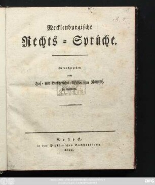 [Bd. 1]: Mecklenburgische Rechts-Sprüche
