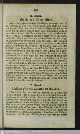 6. Juni. Maria von Weber stirbt