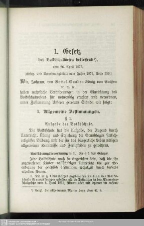 1. Gesetz, das Volksschulwesen betreffend; vom 26. April 1873