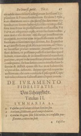 De Iuramento Fidelitatis. Von Lehenpflicht. Titulus II.