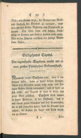 Siebenzehntes Capitel. Der tugendhafte Euphem macht mit einem großen Philosophen Bekanntschaft.