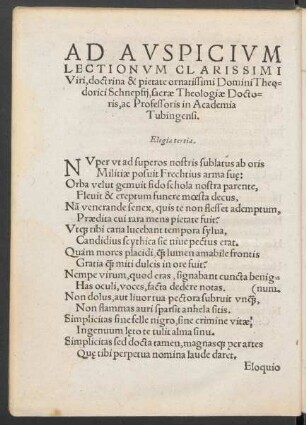 Ad auspicium Lectionum Clarissimi Viri ... Domini Theodorici Schnepfii ...