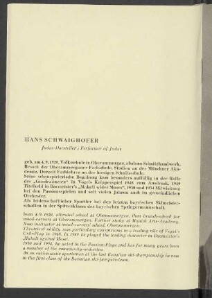 Hans Schwaighofer Judas-Darsteller / Performer of Judas