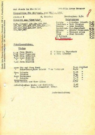 Tagesdisposition für den 27.11.1957