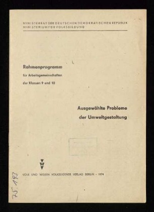 Ausgewählte Probleme der Umweltgestaltung