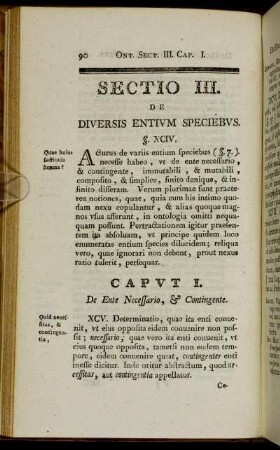 Sectio III. De diversis entium speciebus.
