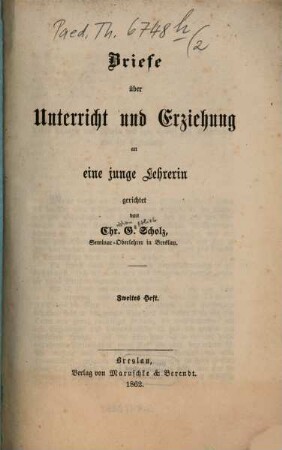 Briefe über Unterricht und Erziehung an eine junge Lehrerin, 2