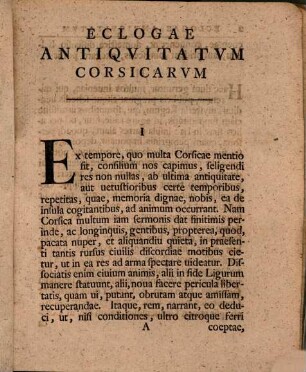 Jo. Guilielmi Bergeri Eclogarium Corsicum, 1. Exercitatio ... Eclogae Antiquitatum Corsicarum