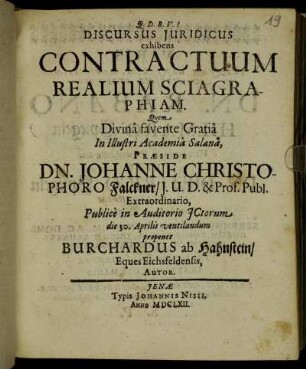 Discursus Iuridicus exhibens Contractuum Realium Sciagraphiam