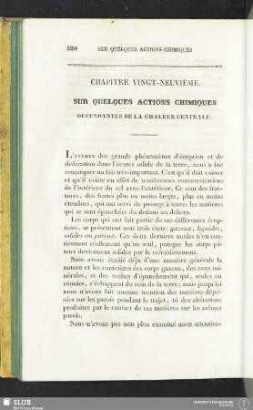 Chapitre vingt-neuvième. Sur quelques actions chimiques dépendantes de la chaleur centrale
