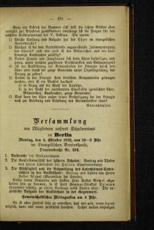 Fragen für den nächsten Cirkularumlauf der V. Sektion
