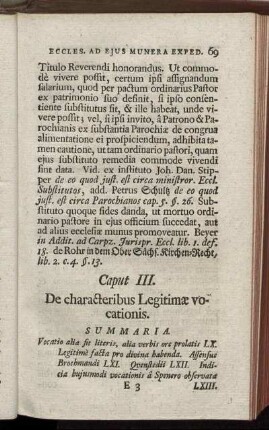 Caput III. De characteribus Legitimæ vocationis.
