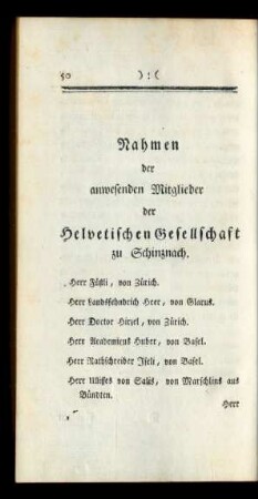 Nahmen der anwesenden Mitglieder der Helvetischen Gesellschaft zu Schinznach
