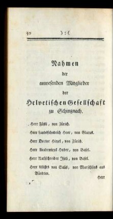 Nahmen der anwesenden Mitglieder der Helvetischen Gesellschaft zu Schinznach