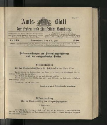 No. 149, 17. Juli 1920
