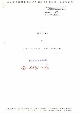 Arbeitsmaterialien: Hearing Umspannwerk Erkelenzdamm